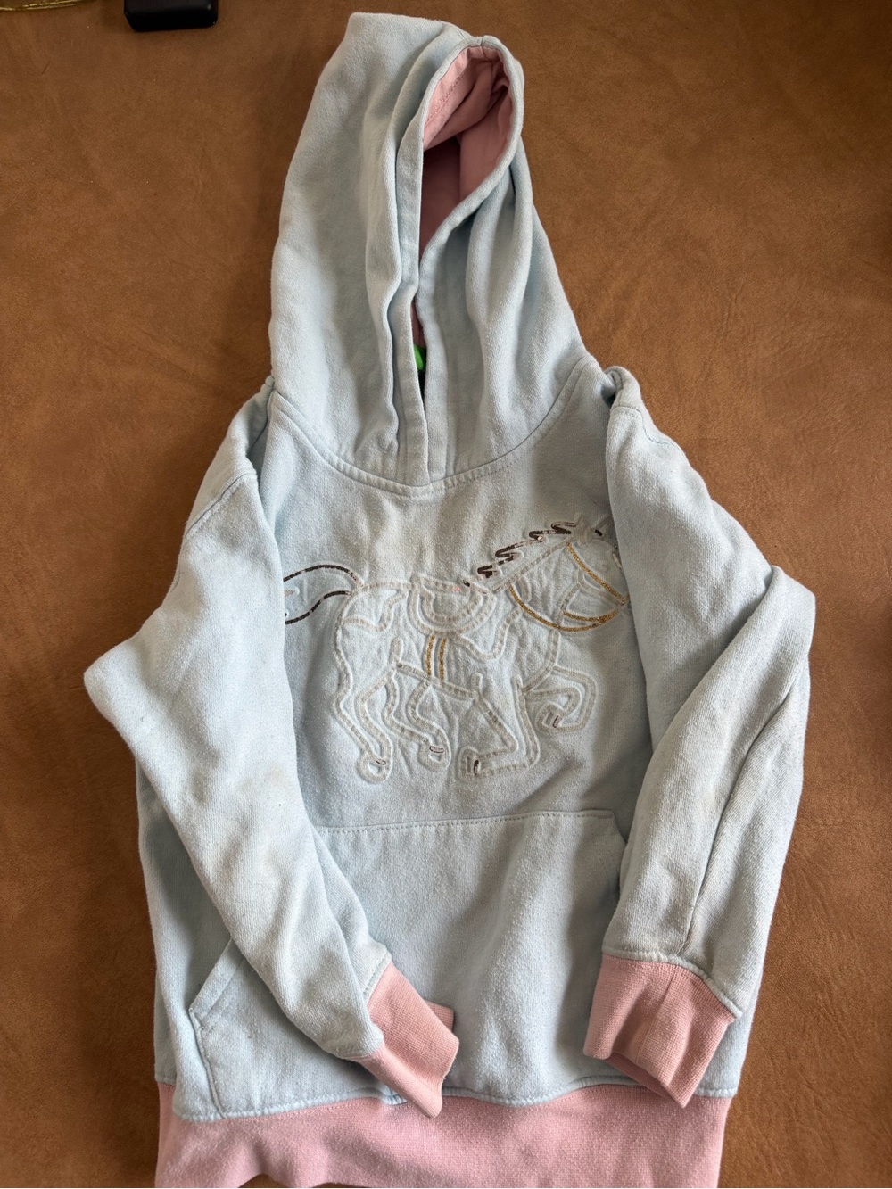 John Deere Light Blue Hoodie Sweater with Pink Accents